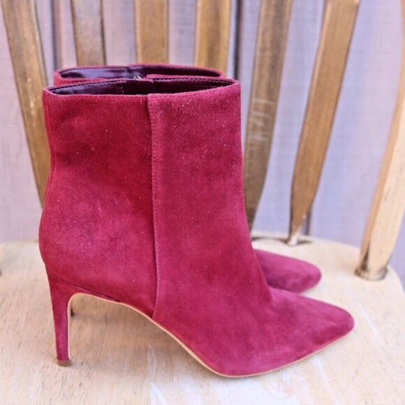 Vince Camuto Allost Burgundy Suede High Heel Bootie Sz 7 Ankle Boots. - Picture 4 of 12